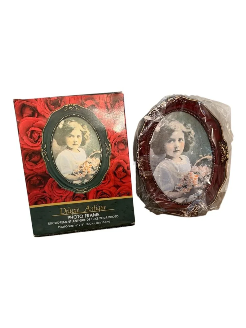 NOS Deluxe Antique Rosewood Oval Picture Frame Real Glass 4x6 New In Box